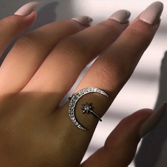 Moon Star Silvertone Ring - Picture 2 of 6